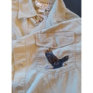 Crazy Cowboy Pearl Snap Shirt Mens L Tan Eagle Embroidered Southwestern Tribal